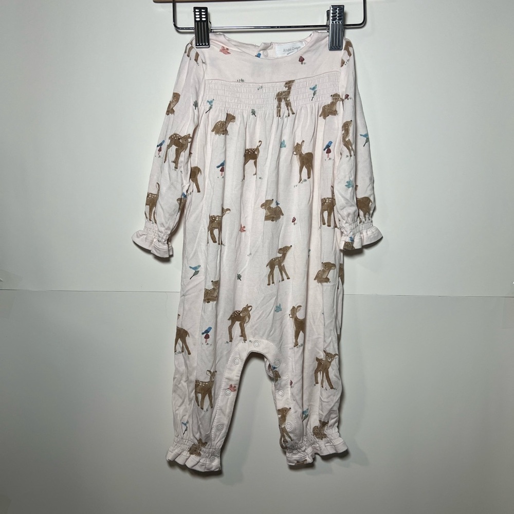 Angel Dear Smocked Romper - Pink Soft Deer 
Adorable Animal Print Baby Romper